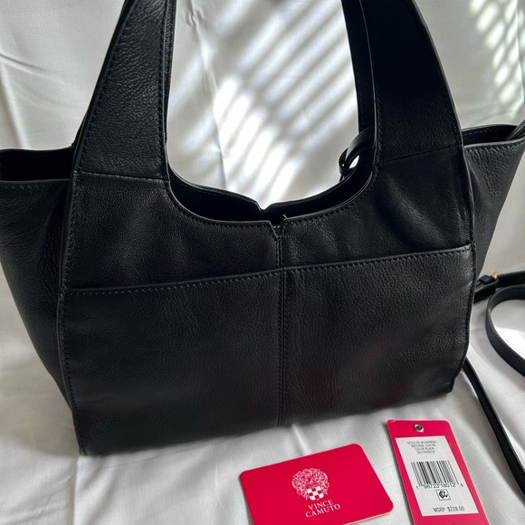 Vince Camuto Black Pebbled Leather Studded Shoulder Bag with Tassel - Picture 2 of 16